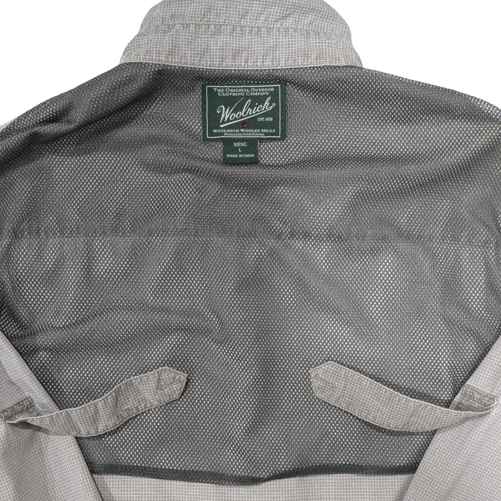 Woolrich Mens Roll-up Long Sleeve Button Up Gray Outdoor Top Large Back‎ Vent